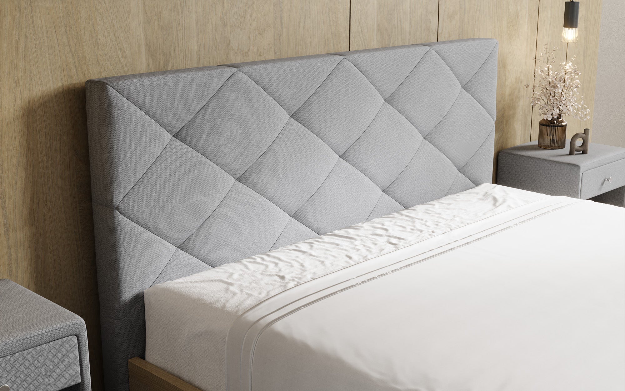 Designer gestoffeerd bed Fiore Caro in Stof met opbergruimte