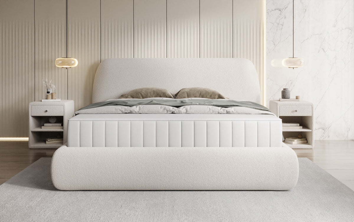 Lit rembourré design Nella en Peluche Bouclé avec espace de rangement