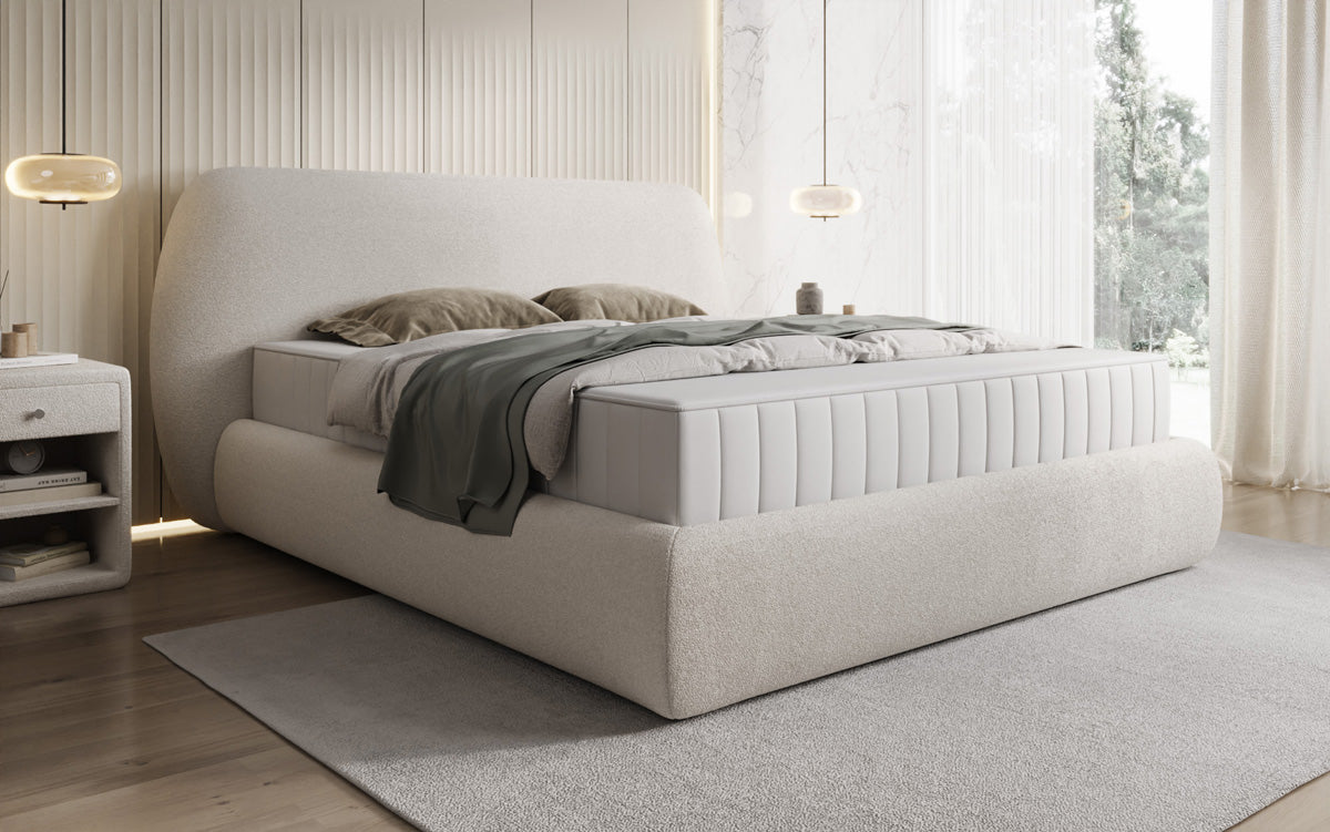 Lit rembourré design Nella en Peluche Bouclé avec espace de rangement