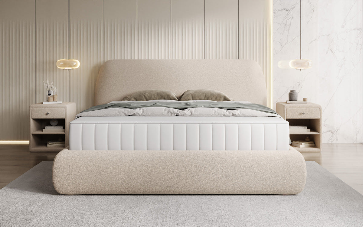 Lit rembourré design Nella en Peluche Bouclé avec espace de rangement
