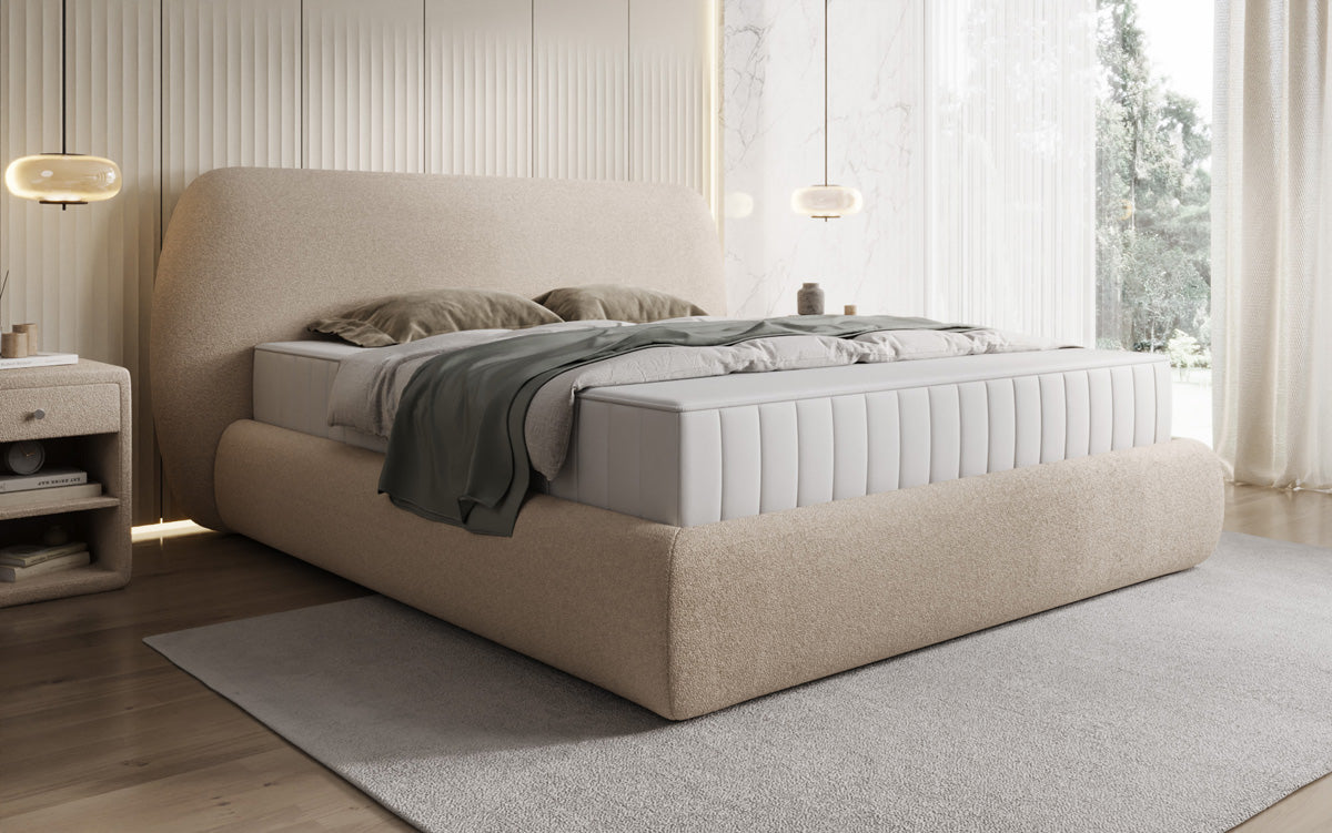 Lit rembourré design Nella en Peluche Bouclé avec espace de rangement