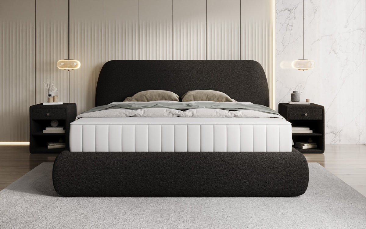 Lit rembourré design Nella en Peluche Bouclé avec espace de rangement