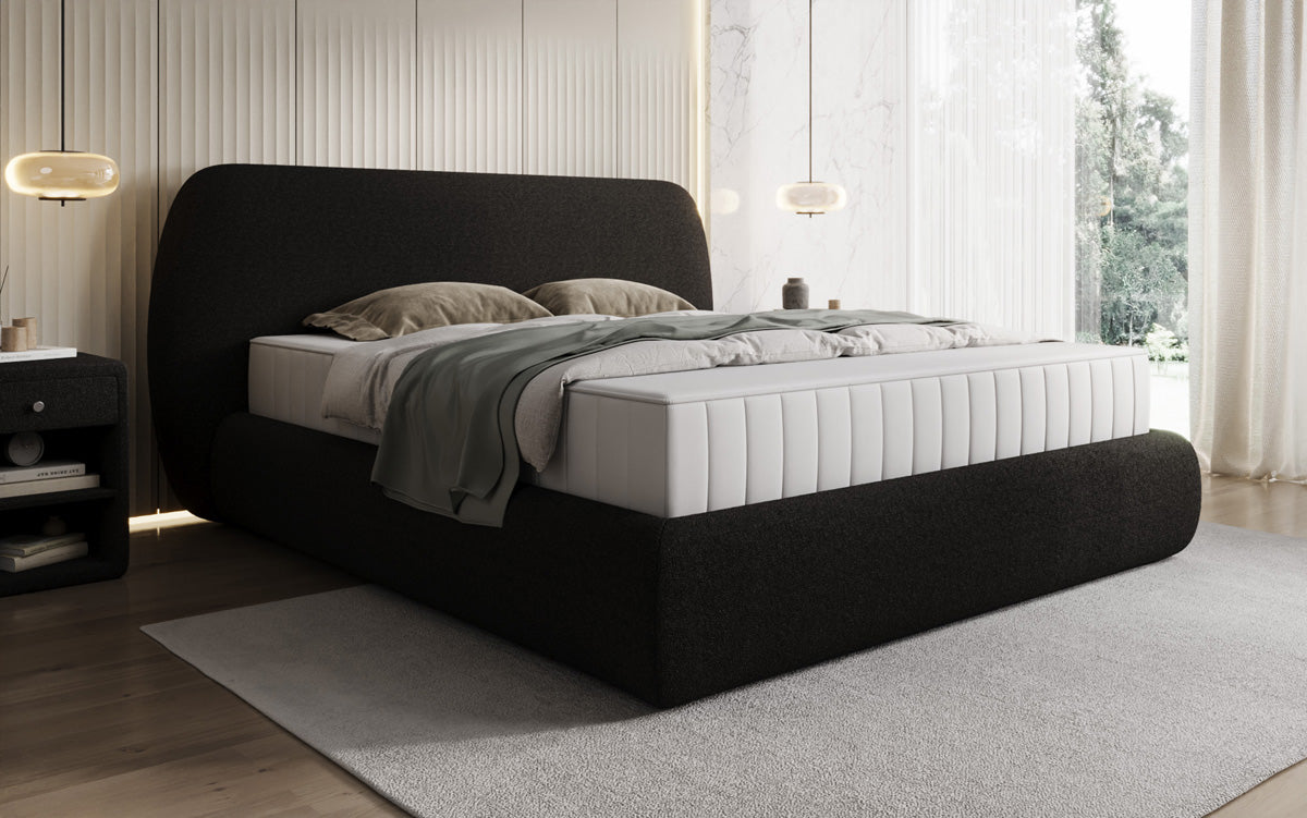 Lit rembourré design Nella en Peluche Bouclé avec espace de rangement