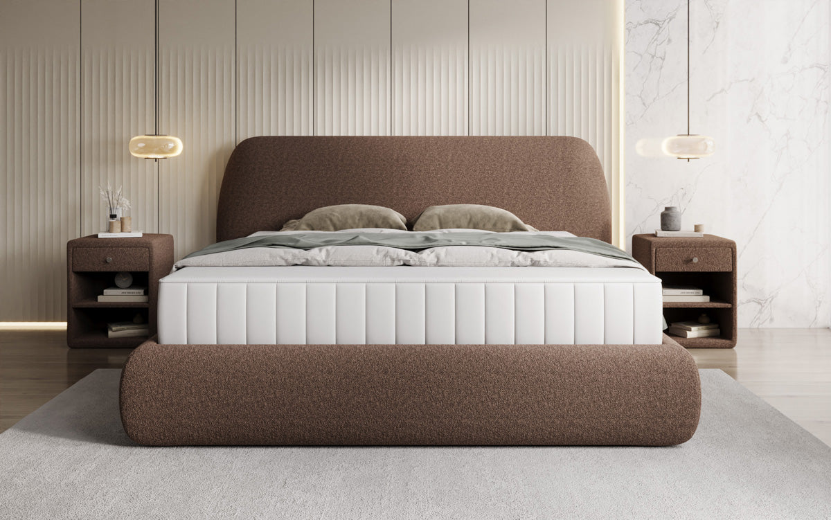 Lit rembourré design Nella en Peluche Bouclé avec espace de rangement