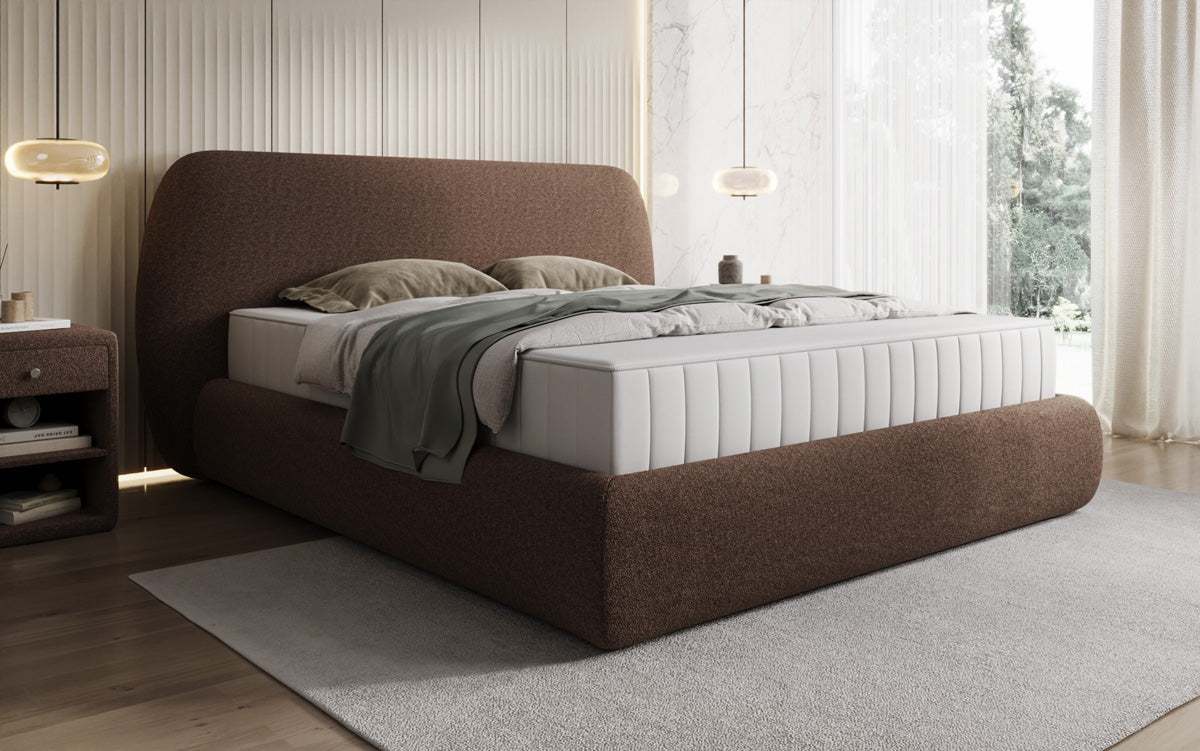 Lit rembourré design Nella en Peluche Bouclé avec espace de rangement