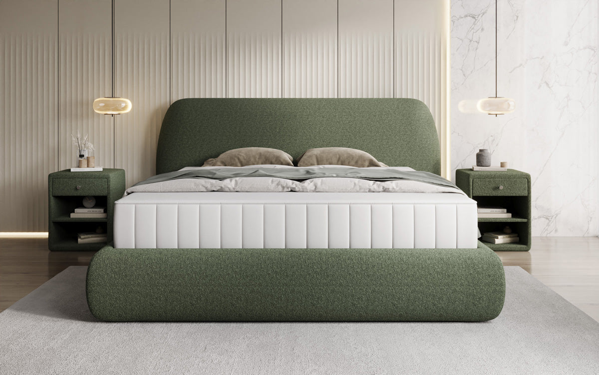 Lit rembourré design Nella en Peluche Bouclé avec espace de rangement