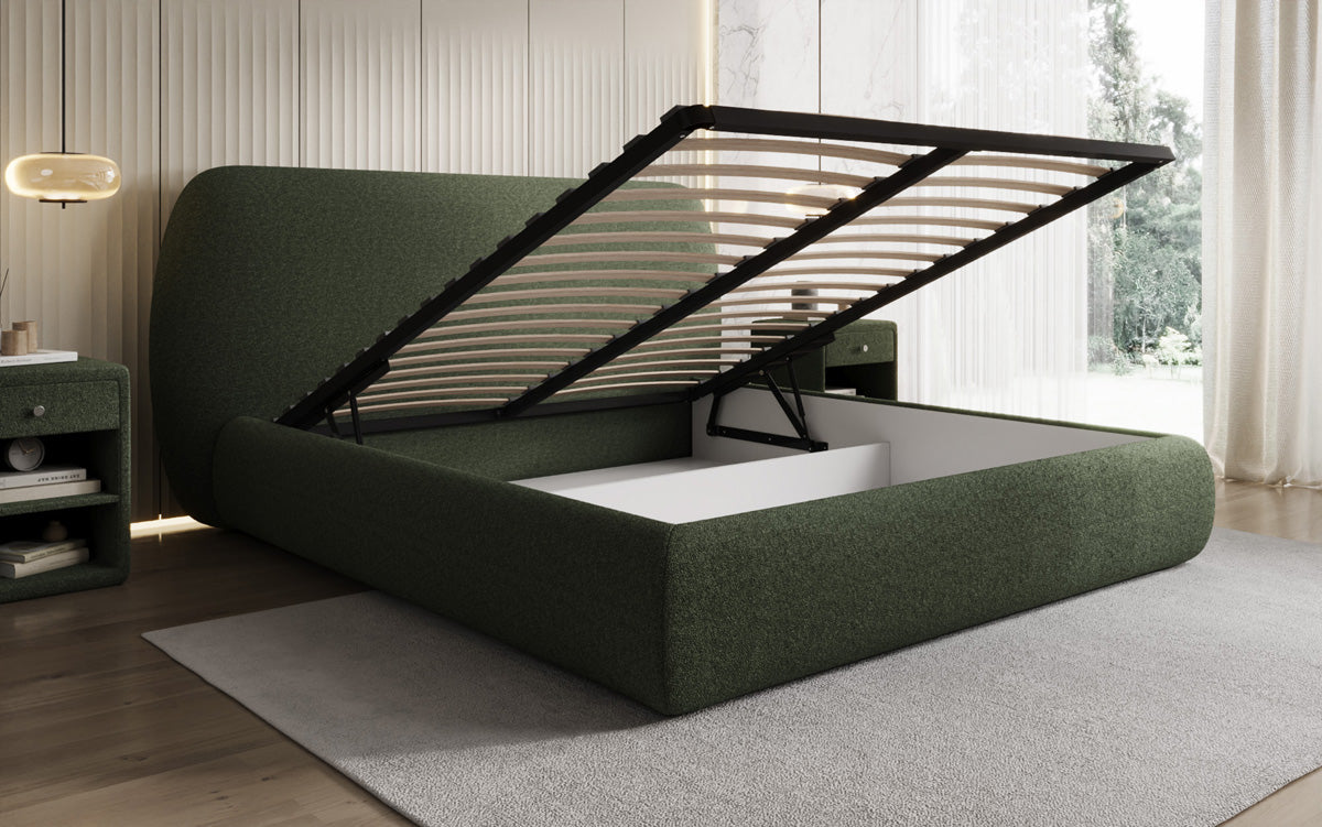 Lit rembourré design Nella en Peluche Bouclé avec espace de rangement