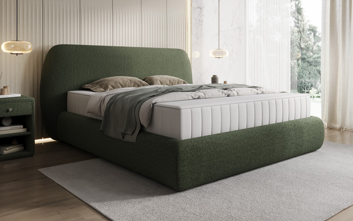 Lit rembourré design Nella en Peluche Bouclé avec espace de rangement