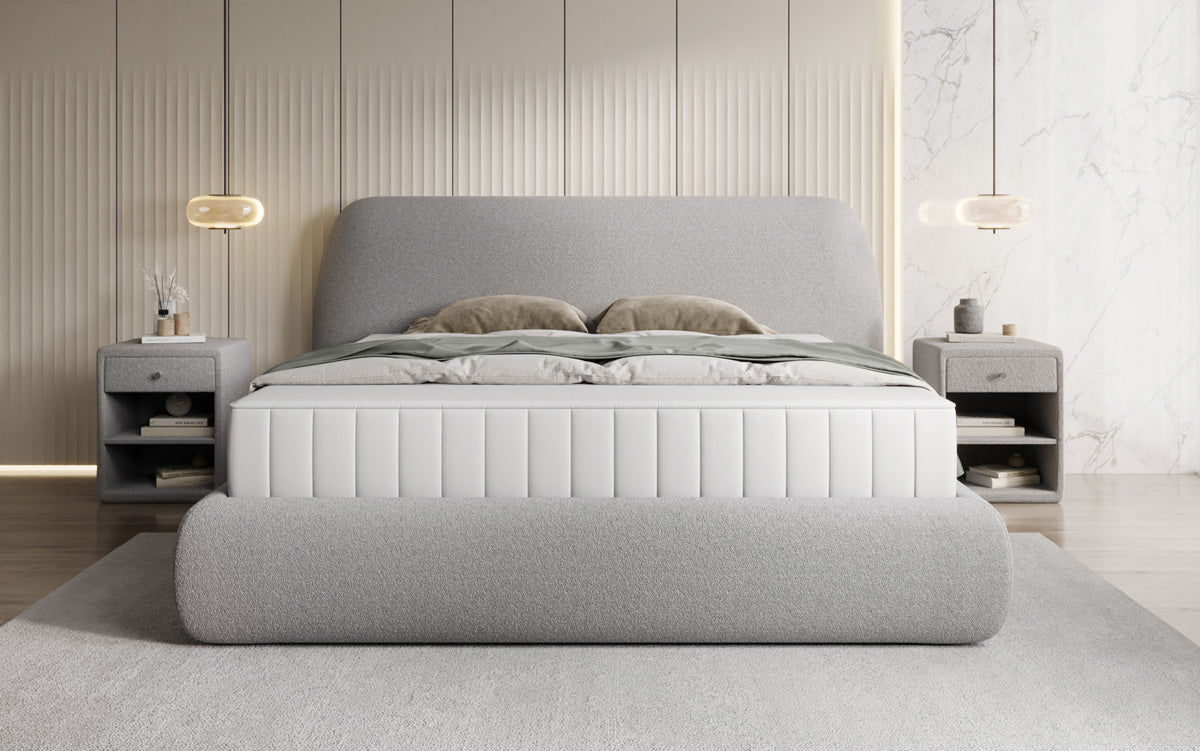 Lit rembourré design Nella en Peluche Bouclé avec espace de rangement