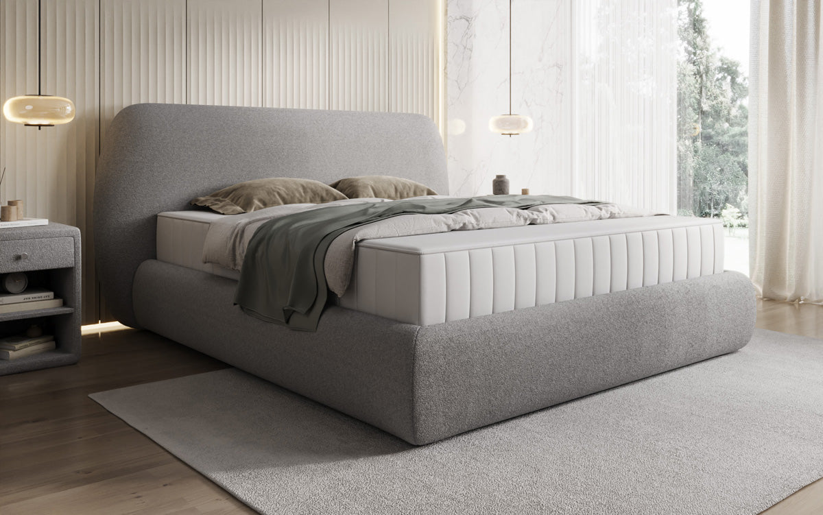 Lit rembourré design Nella en Peluche Bouclé avec espace de rangement