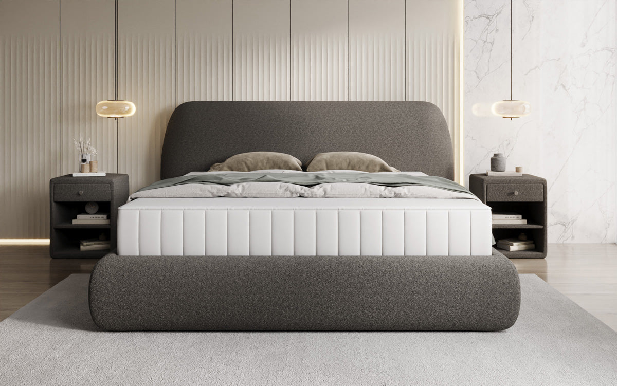 Lit rembourré design Nella en Peluche Bouclé avec espace de rangement