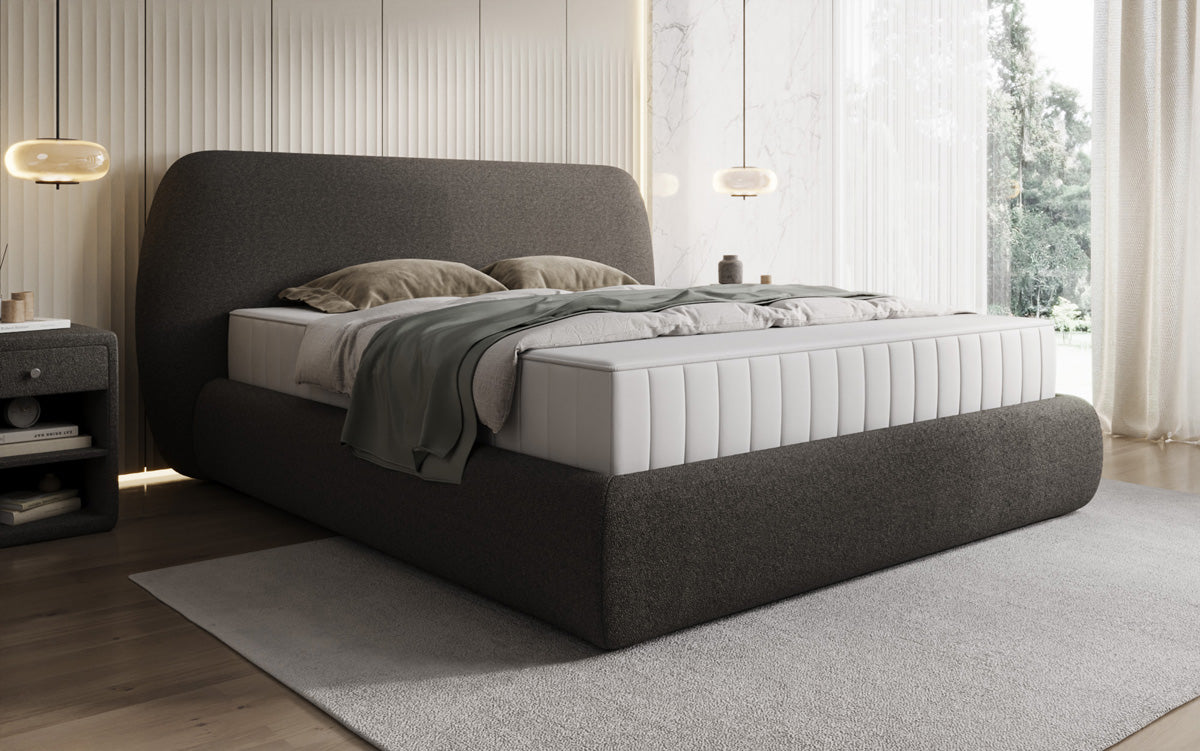 Lit rembourré design Nella en Peluche Bouclé avec espace de rangement
