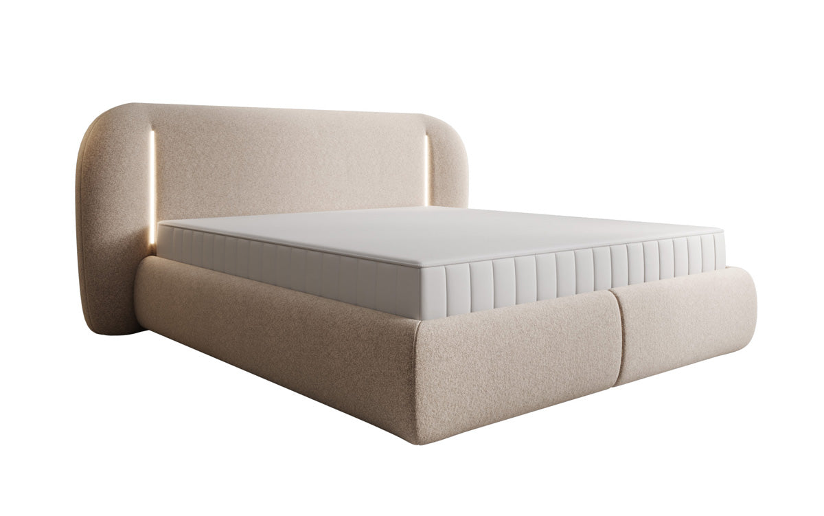 Designer gestoffeerd bed Momo in structuurstof met opbergruimte en ledverlichting