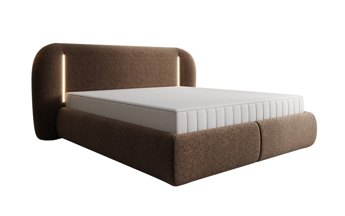 Designer gestoffeerd bed Momo in structuurstof met opbergruimte en ledverlichting