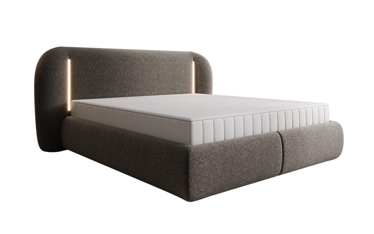 Designer gestoffeerd bed Momo in structuurstof met opbergruimte en ledverlichting