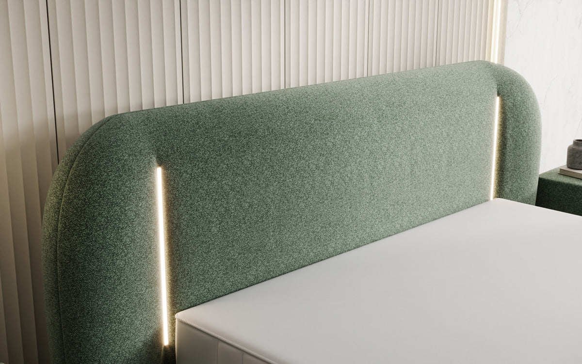 Designer gestoffeerd bed Momo in structuurstof met opbergruimte en ledverlichting