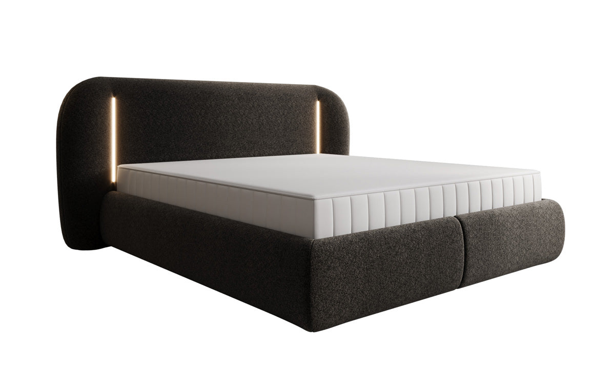 Designer gestoffeerd bed Momo in structuurstof met opbergruimte en ledverlichting