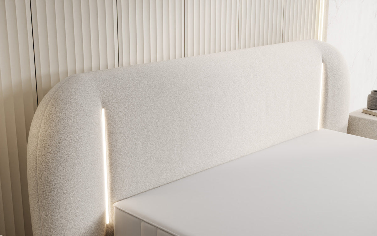 Designer gestoffeerd bed Momo in structuurstof met opbergruimte en ledverlichting