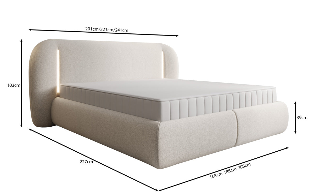 Designer gestoffeerd bed Momo in structuurstof met opbergruimte en ledverlichting