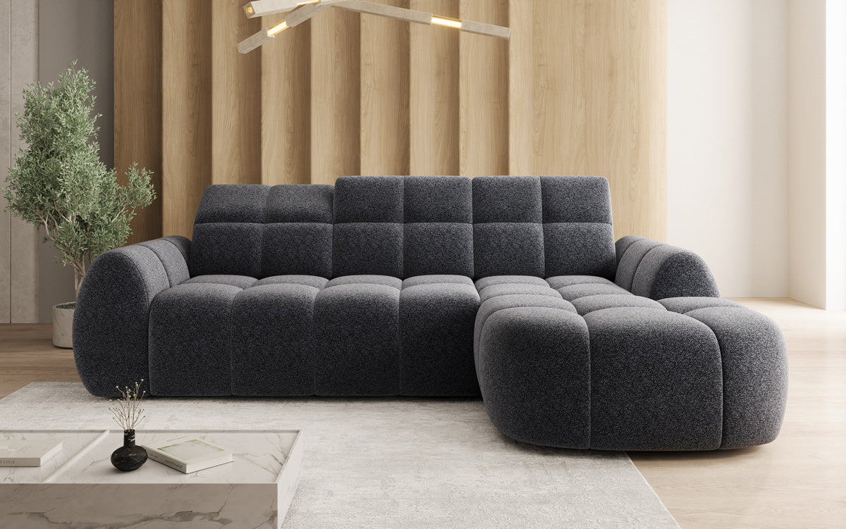 Designer-hoekbank Bjork in structuurstof met elektrische zitverlenging