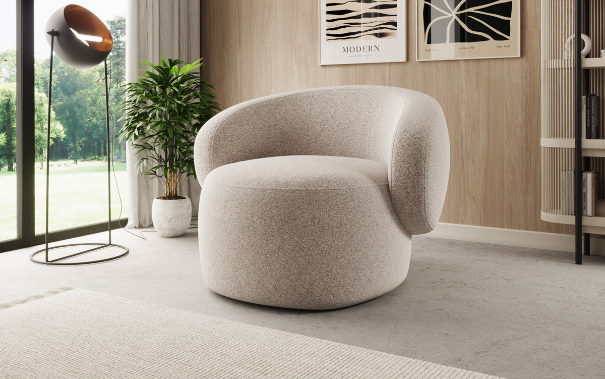 Fauteuil canapé design Kai en tissu texturé - fonction pivotante à 360°