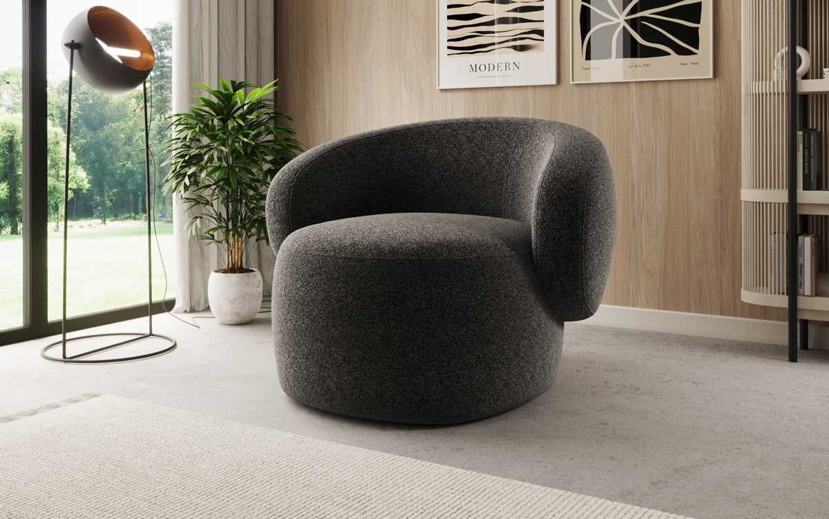Fauteuil canapé design Kai en tissu texturé - fonction pivotante à 360°