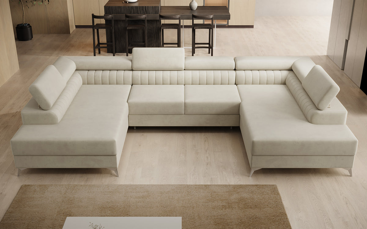 Designerbank Aurea U met slaap- en klapfunctie in Fluweel