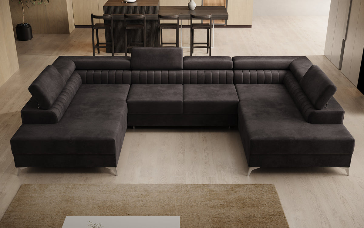 Designerbank Aurea U met slaap- en klapfunctie in Fluweel