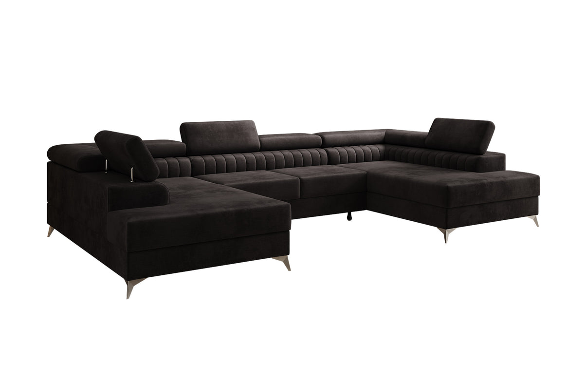 Designerbank Aurea U met slaap- en klapfunctie in Fluweel