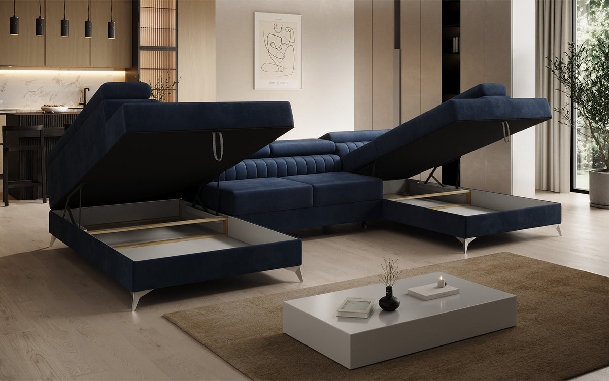 Designerbank Aurea U met slaap- en klapfunctie in Fluweel