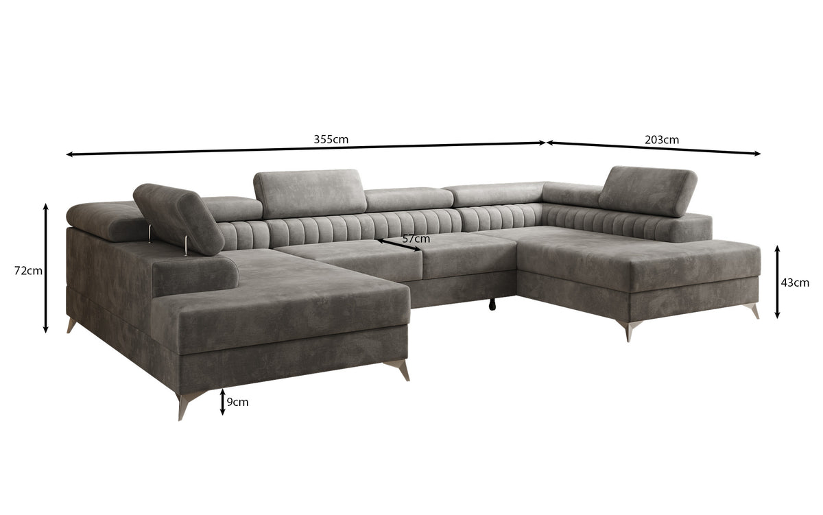 Designerbank Aurea U met slaap- en klapfunctie in Fluweel
