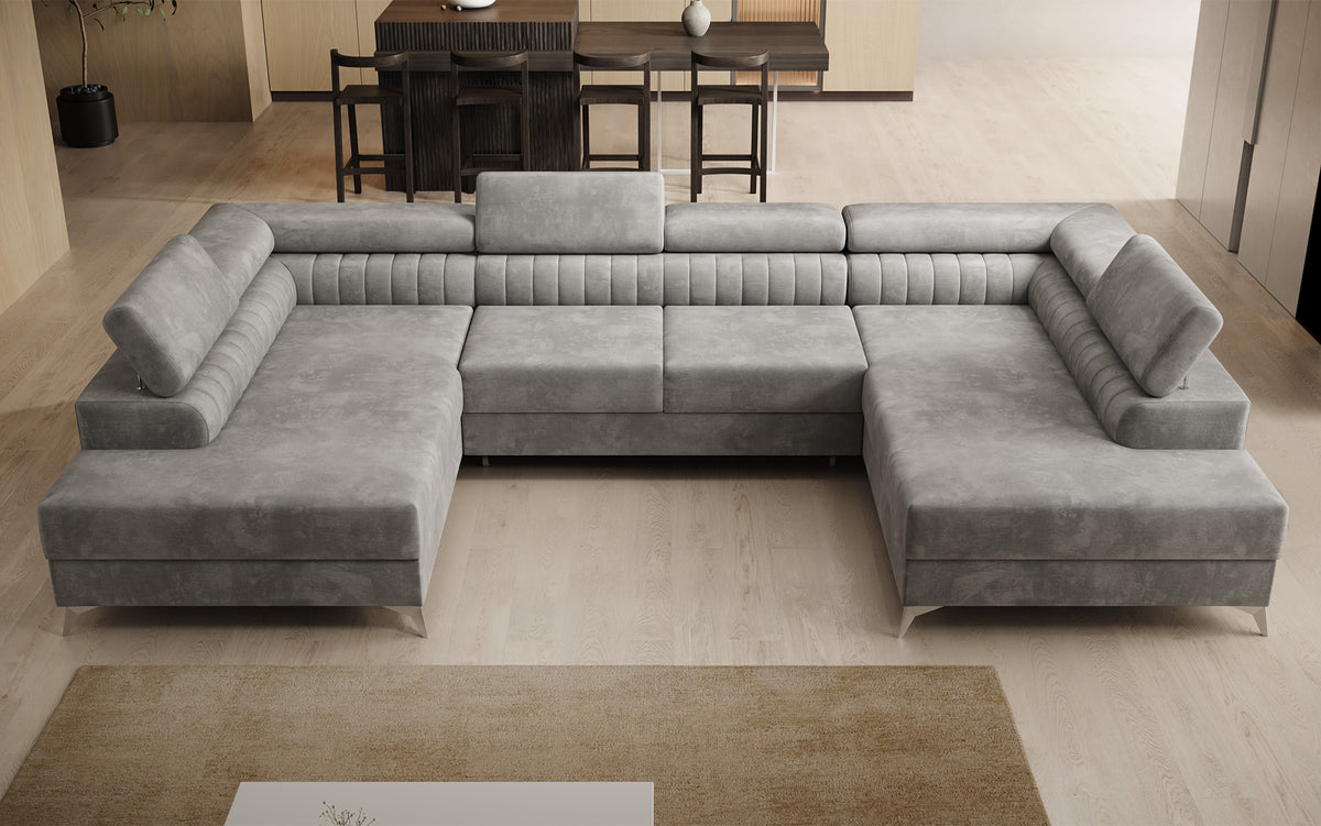Designerbank Aurea U met slaap- en klapfunctie in Fluweel
