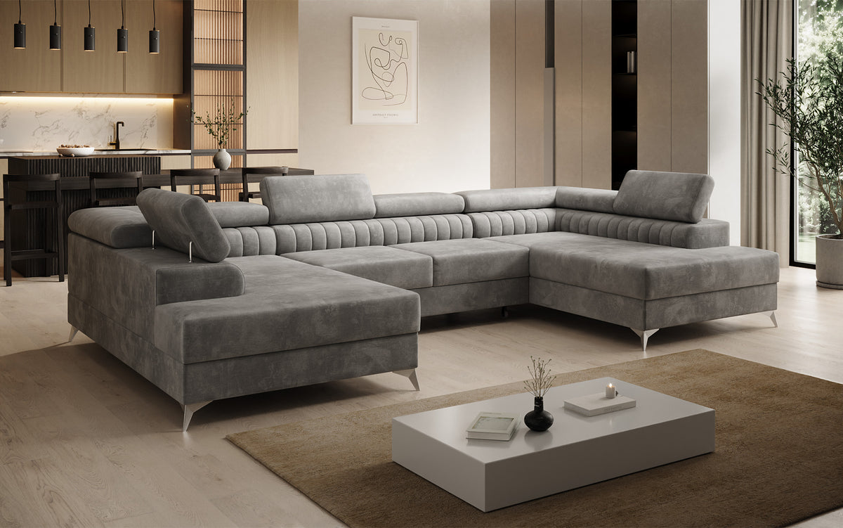 Designerbank Aurea U met slaap- en klapfunctie in Fluweel
