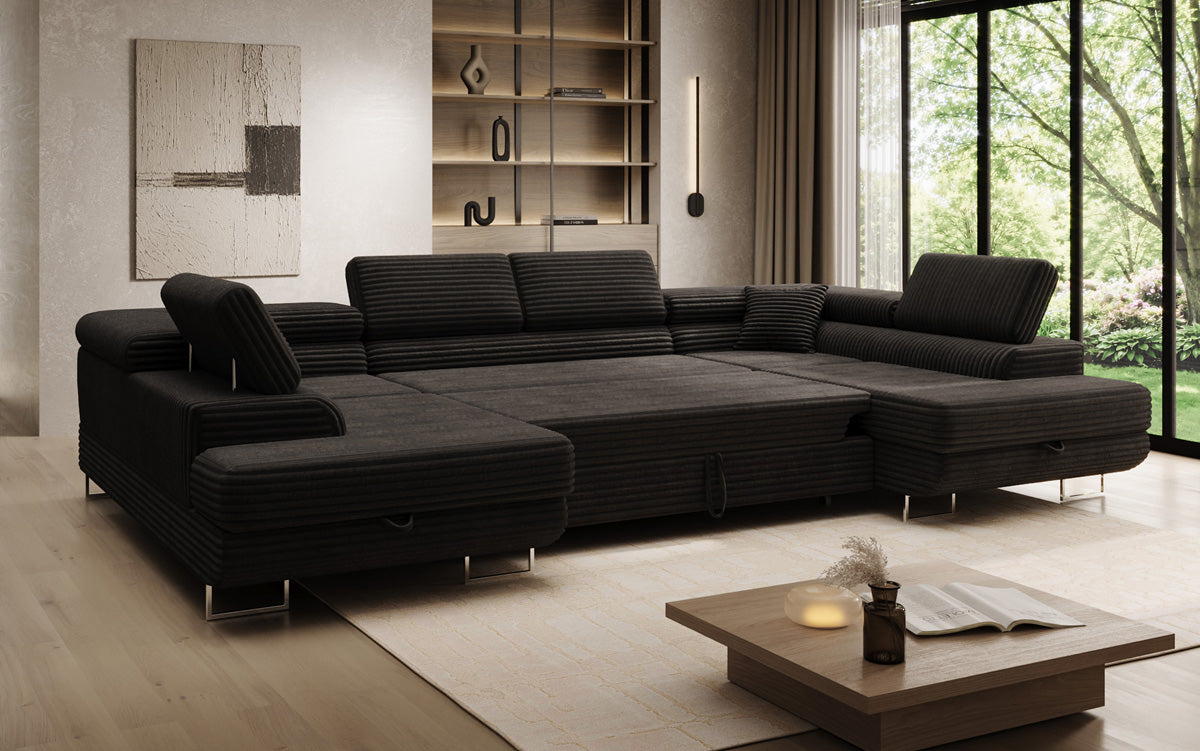 Designbank Vigo met slaap- en klapfunctie in Ribstof