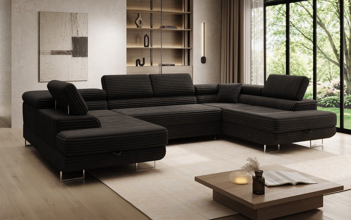 Designbank Vigo met slaap- en klapfunctie in Ribstof