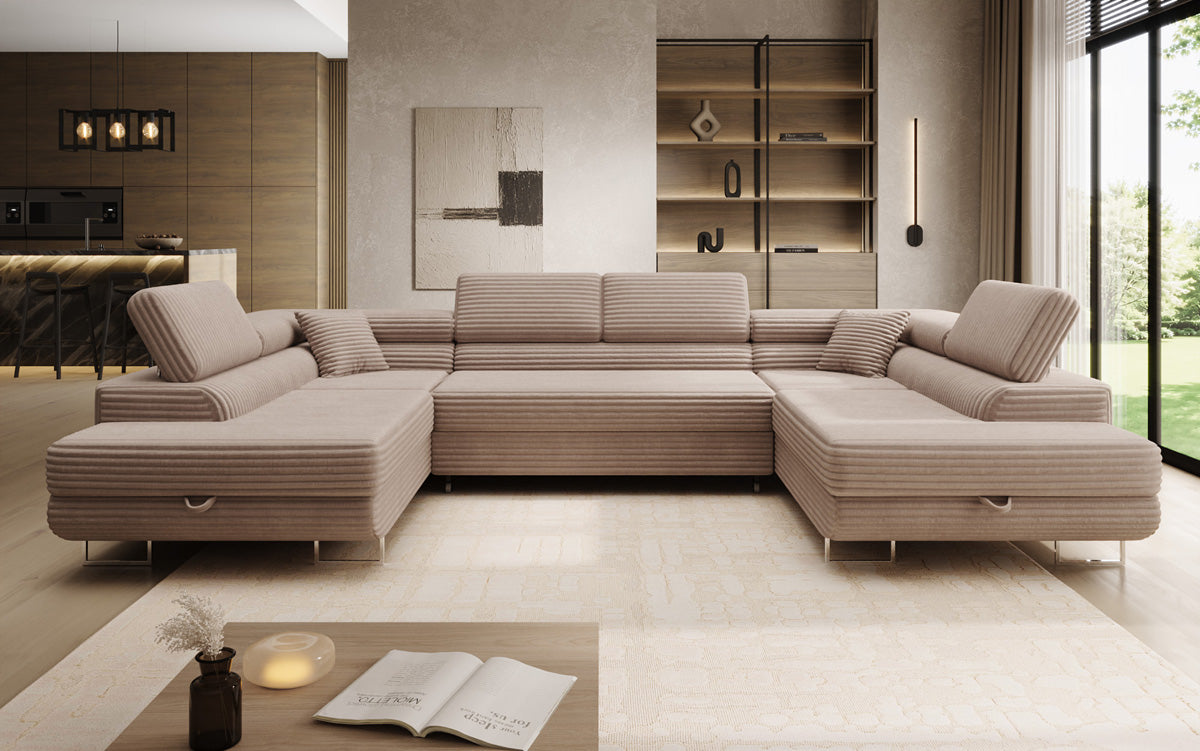 Designbank Vigo met slaap- en klapfunctie in Ribstof