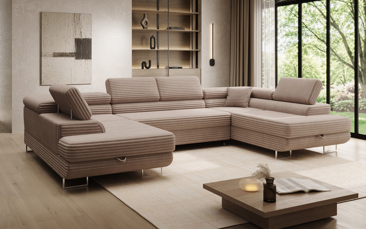 Designbank Vigo met slaap- en klapfunctie in Ribstof