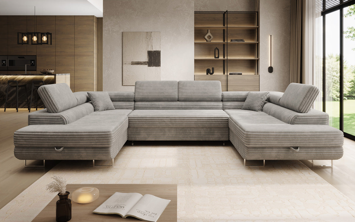 Designbank Vigo met slaap- en klapfunctie in Ribstof