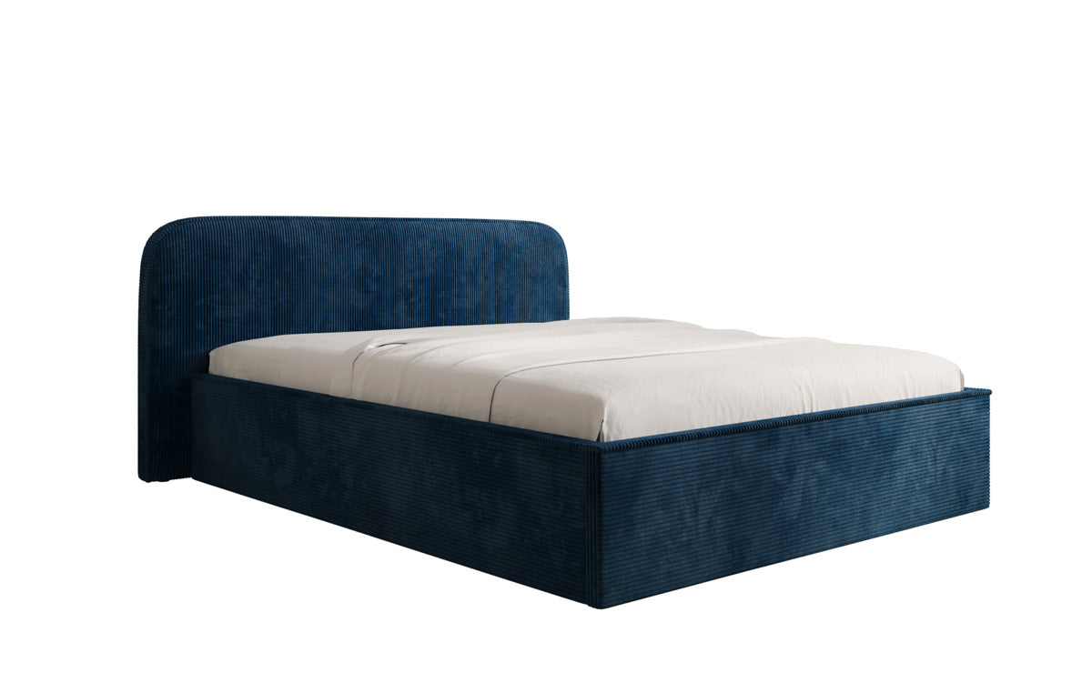 Designer gestoffeerd bed Nola in Ribstof met opbergruimte