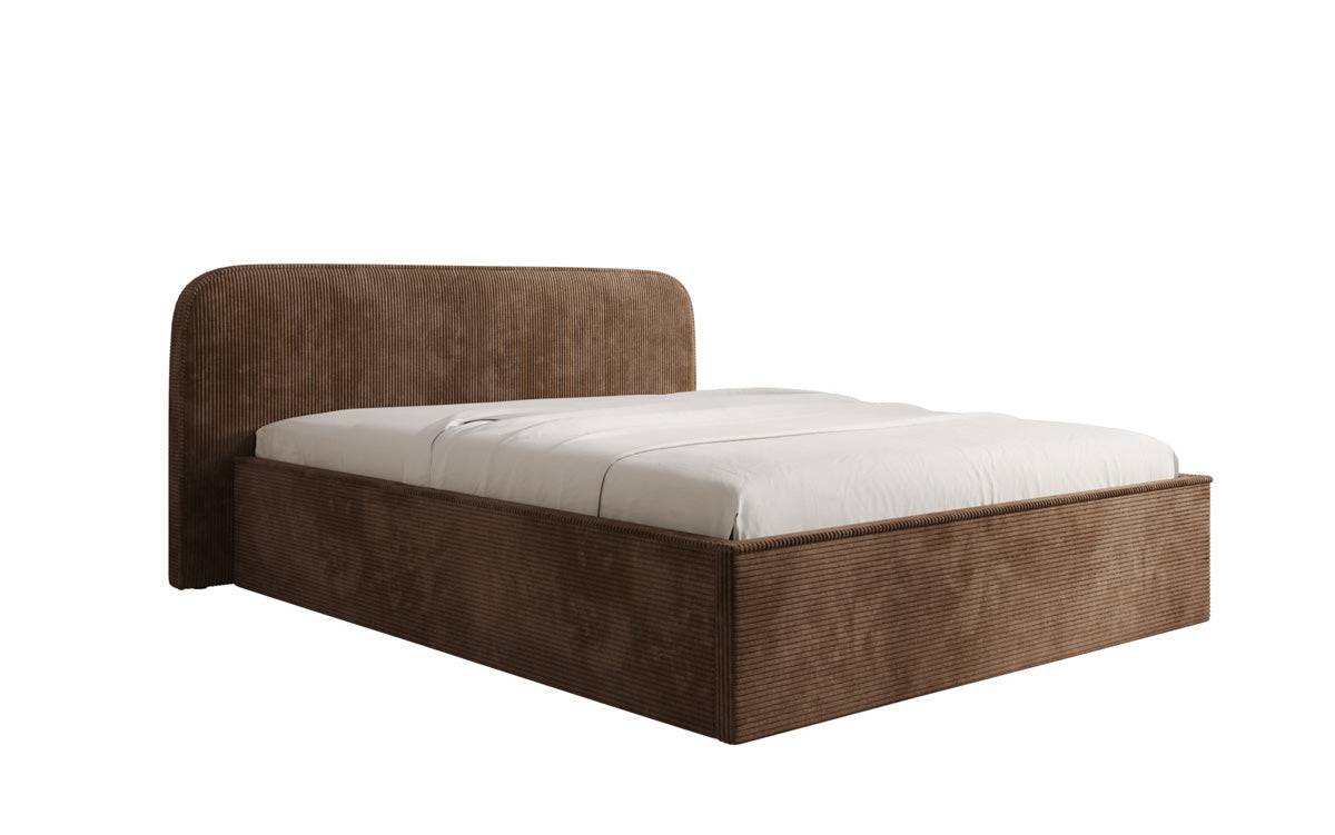 Designer gestoffeerd bed Nola in Ribstof met opbergruimte