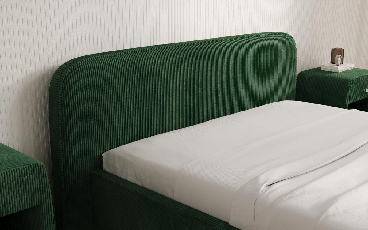 Designer gestoffeerd bed Nola in Ribstof met opbergruimte