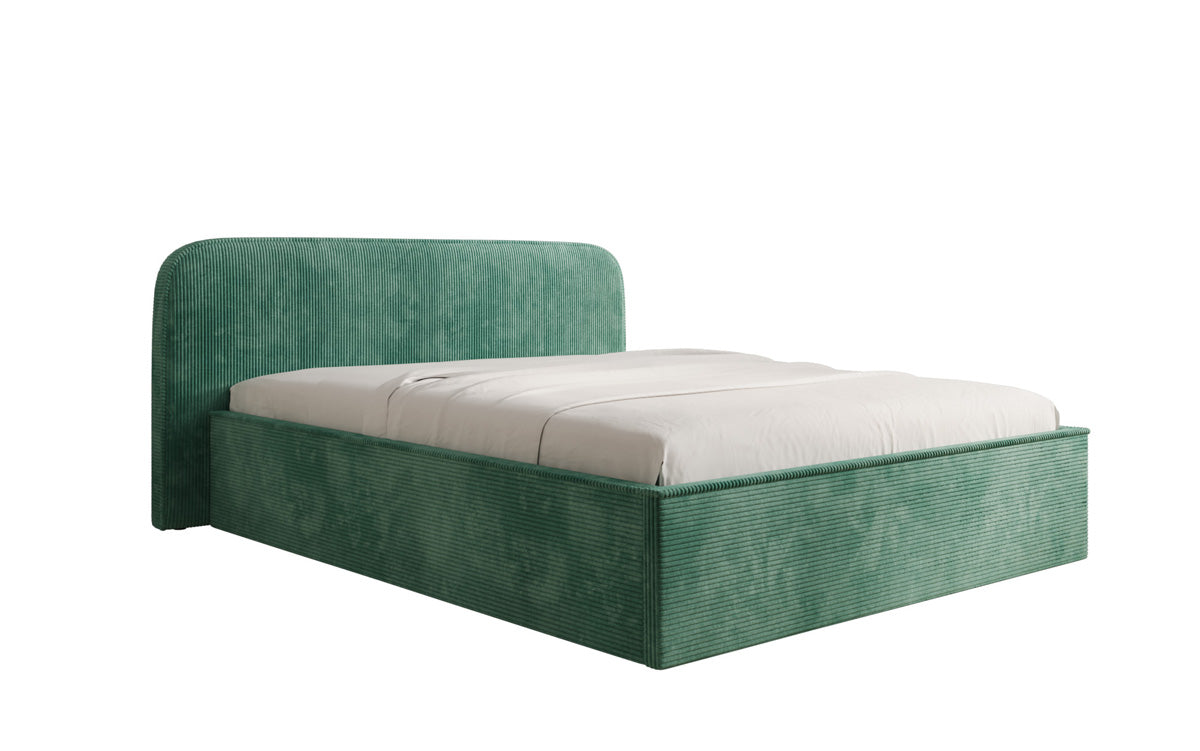 Designer gestoffeerd bed Nola in Ribstof met opbergruimte