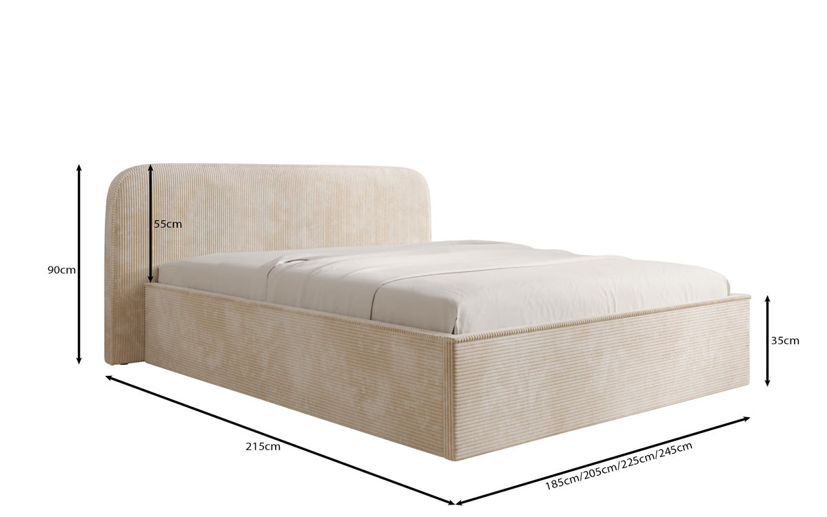 Designer gestoffeerd bed Nola in Ribstof met opbergruimte