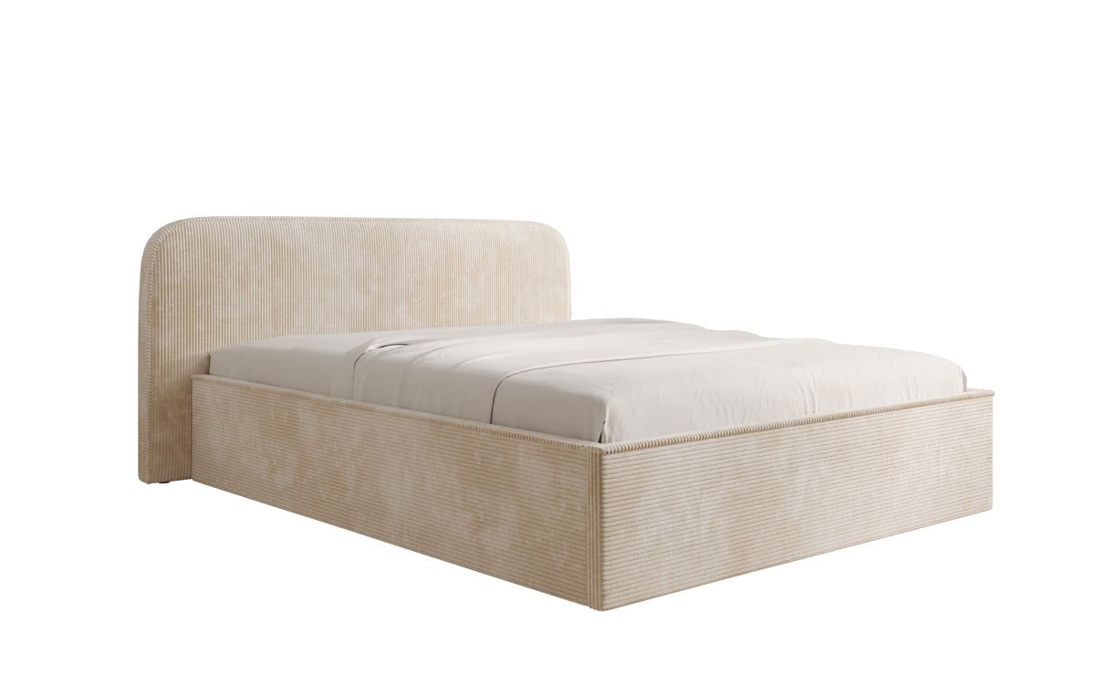 Designer gestoffeerd bed Nola in Ribstof met opbergruimte
