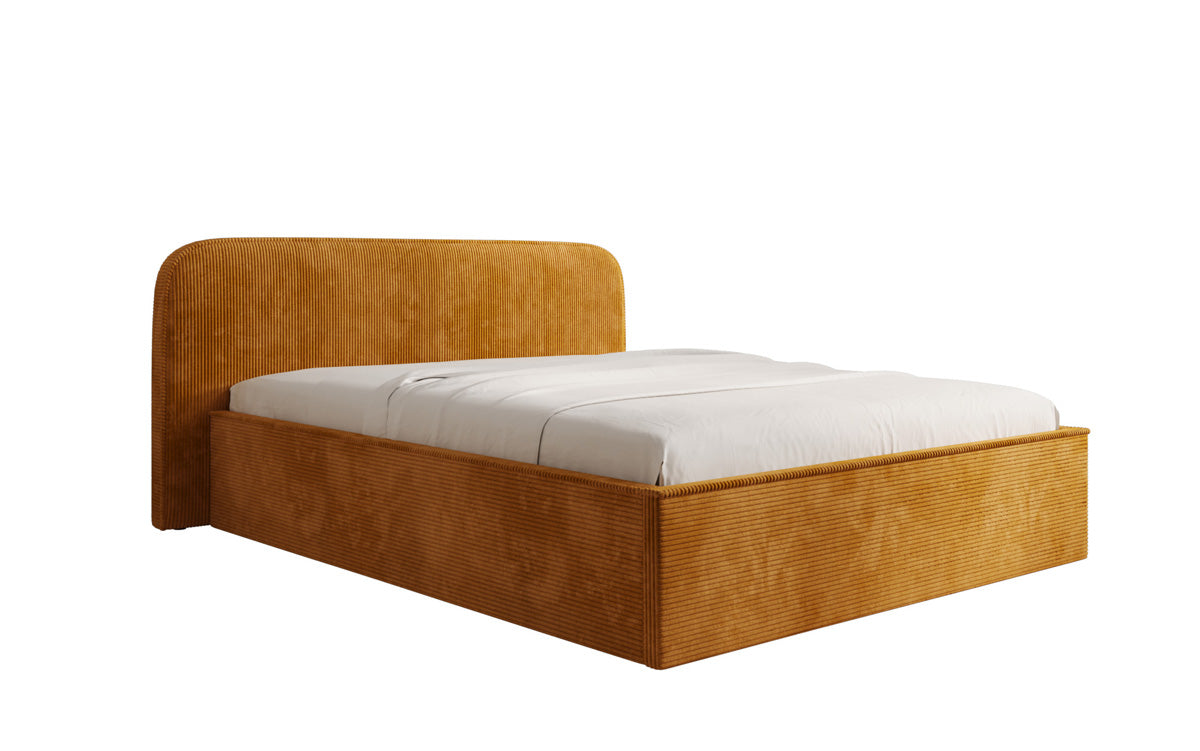 Designer gestoffeerd bed Nola in Ribstof met opbergruimte