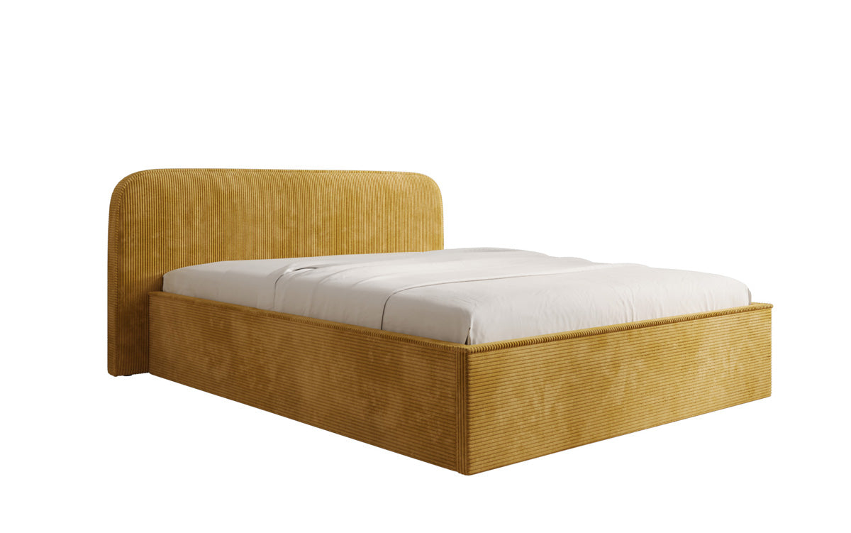 Designer gestoffeerd bed Nola in Ribstof met opbergruimte