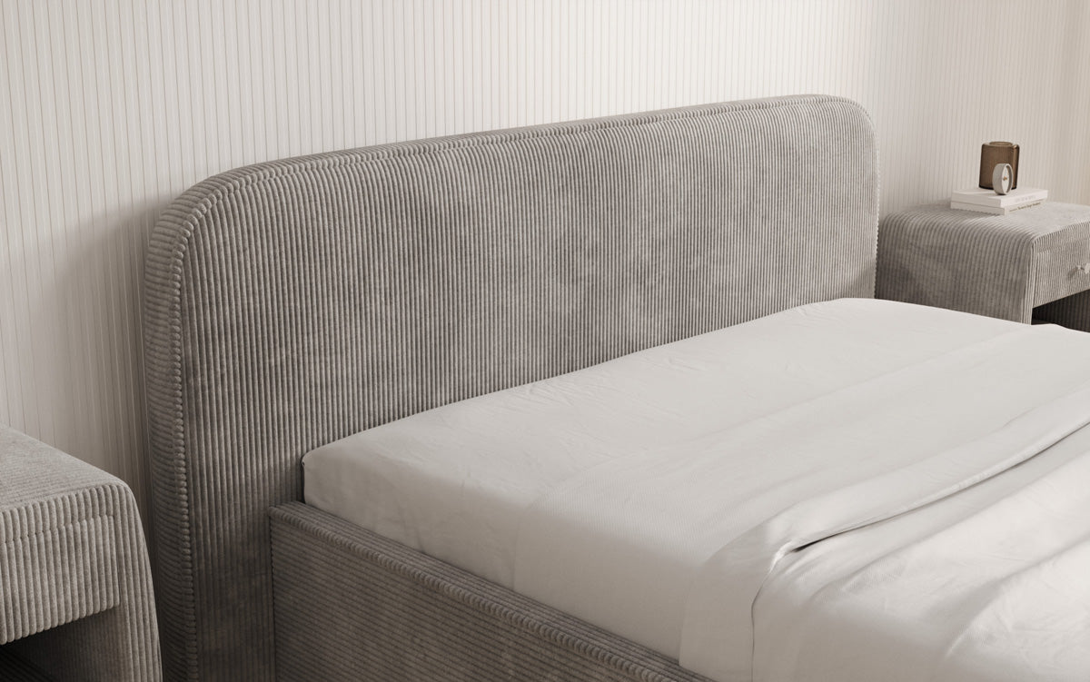 Designer gestoffeerd bed Nola in Ribstof met opbergruimte