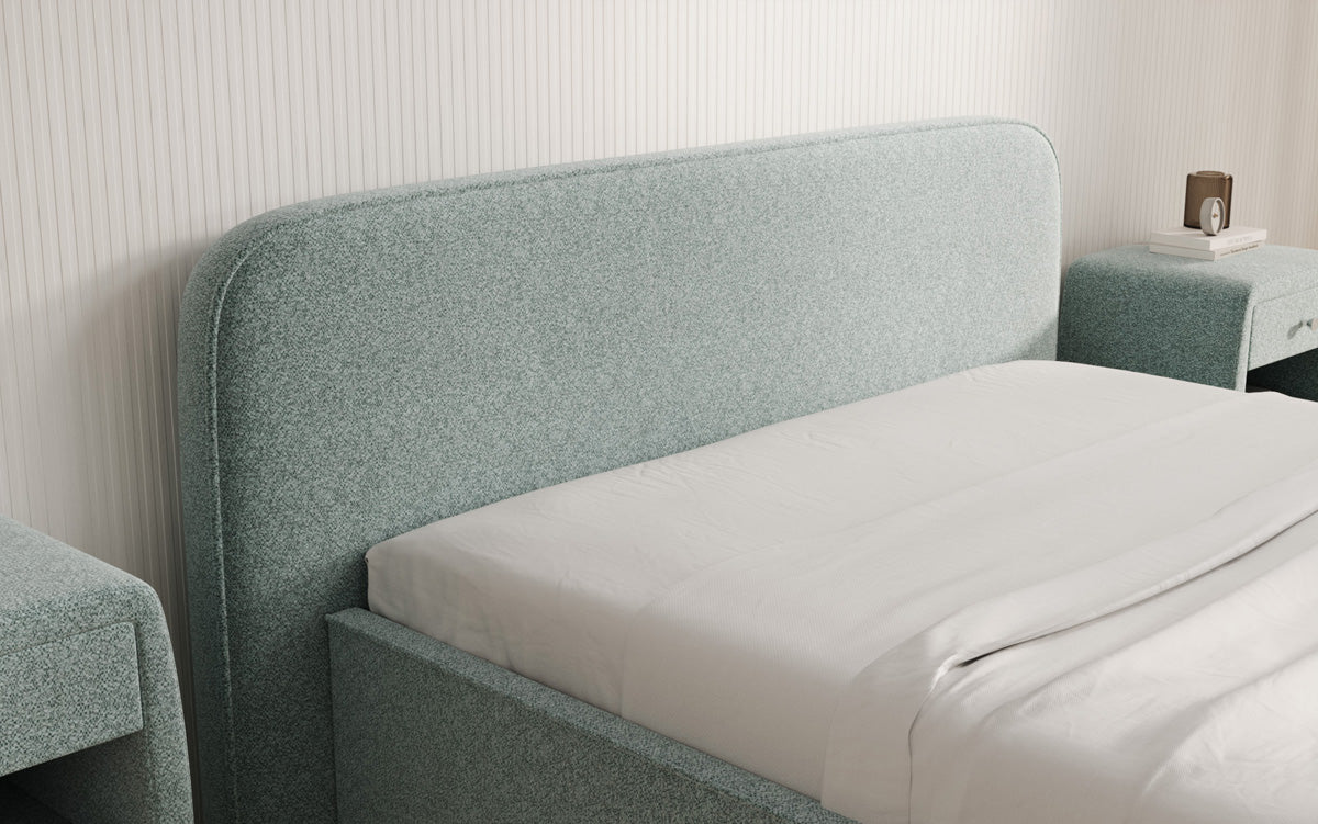 Designer gestoffeerd bed Nola in structuurstof met opbergruimte