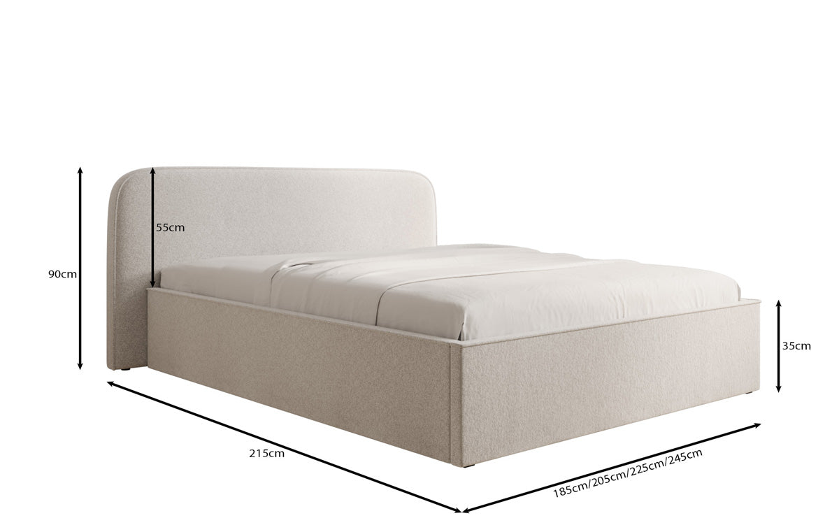 Designer gestoffeerd bed Nola in structuurstof met opbergruimte