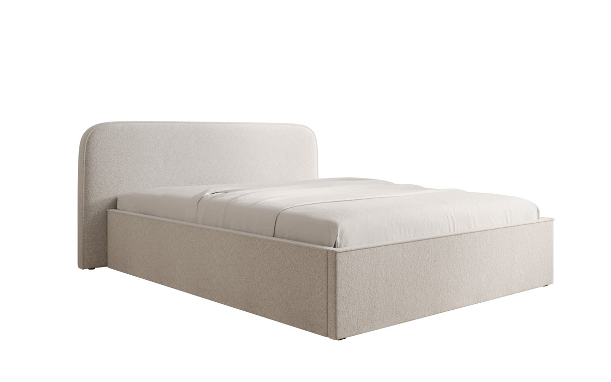 Designer gestoffeerd bed Nola in structuurstof met opbergruimte